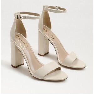 Sam Edelman Yaro‎ Womens 10.5M Ivory Leather Block Heel Sandal Wedding Formal